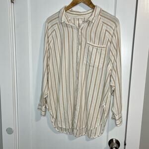 Aerie Linen Blend Striped Button Up Shirt